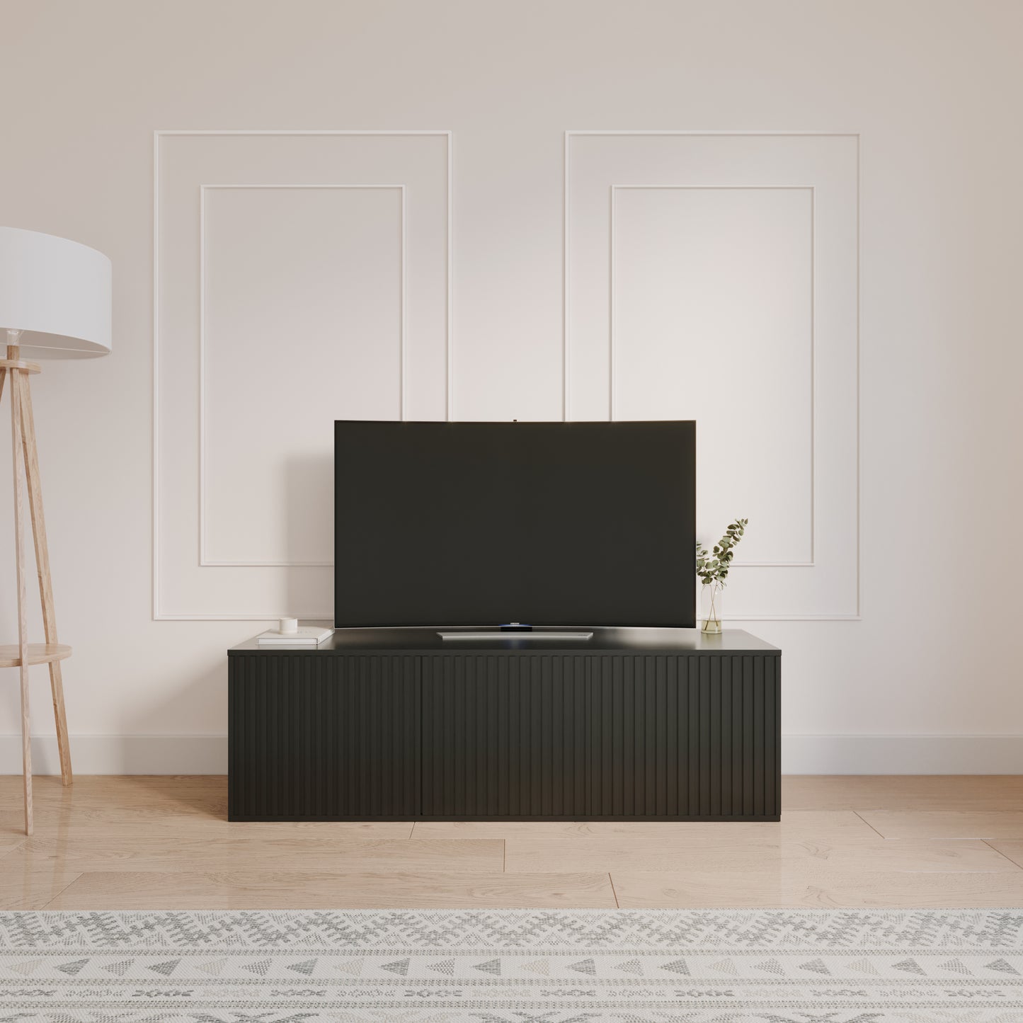 Meuble TV Trelisse noir 60 pouces avec 3 portes
