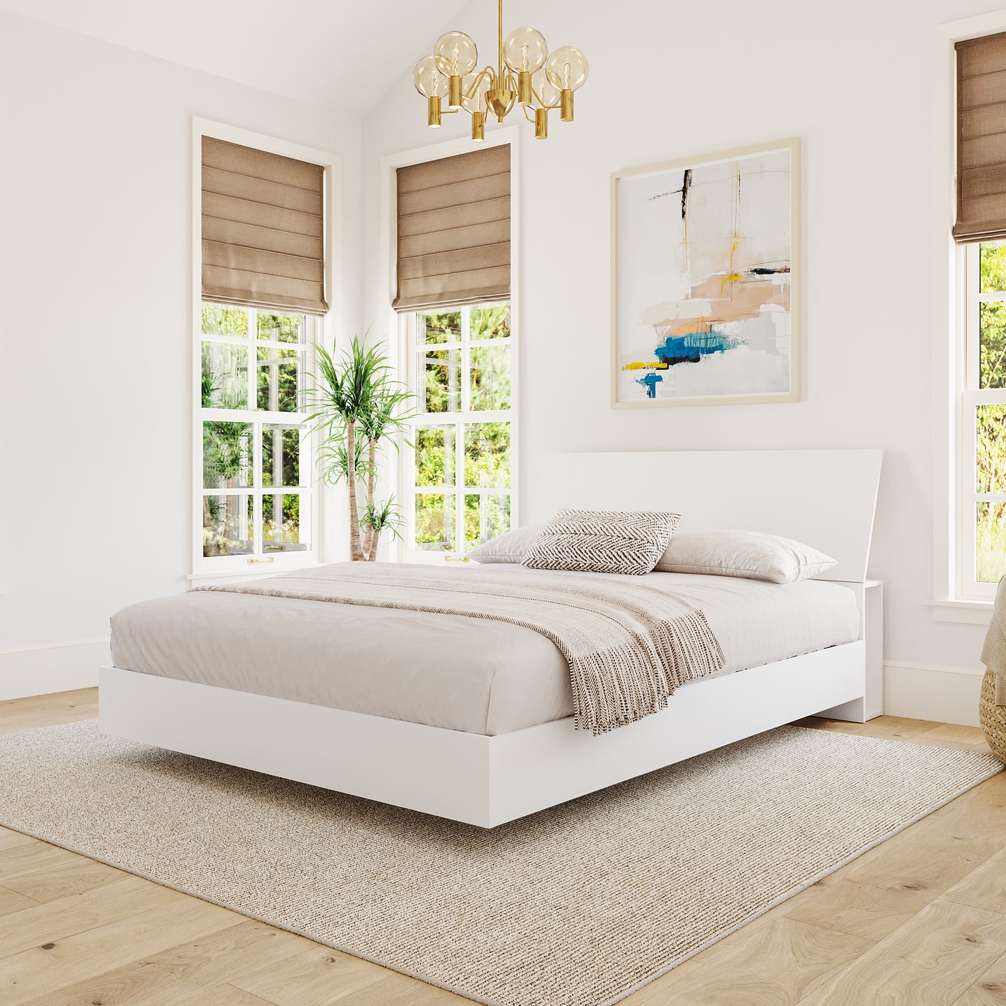 2-Piece Bedset With Bed Frame And Headboard, White
