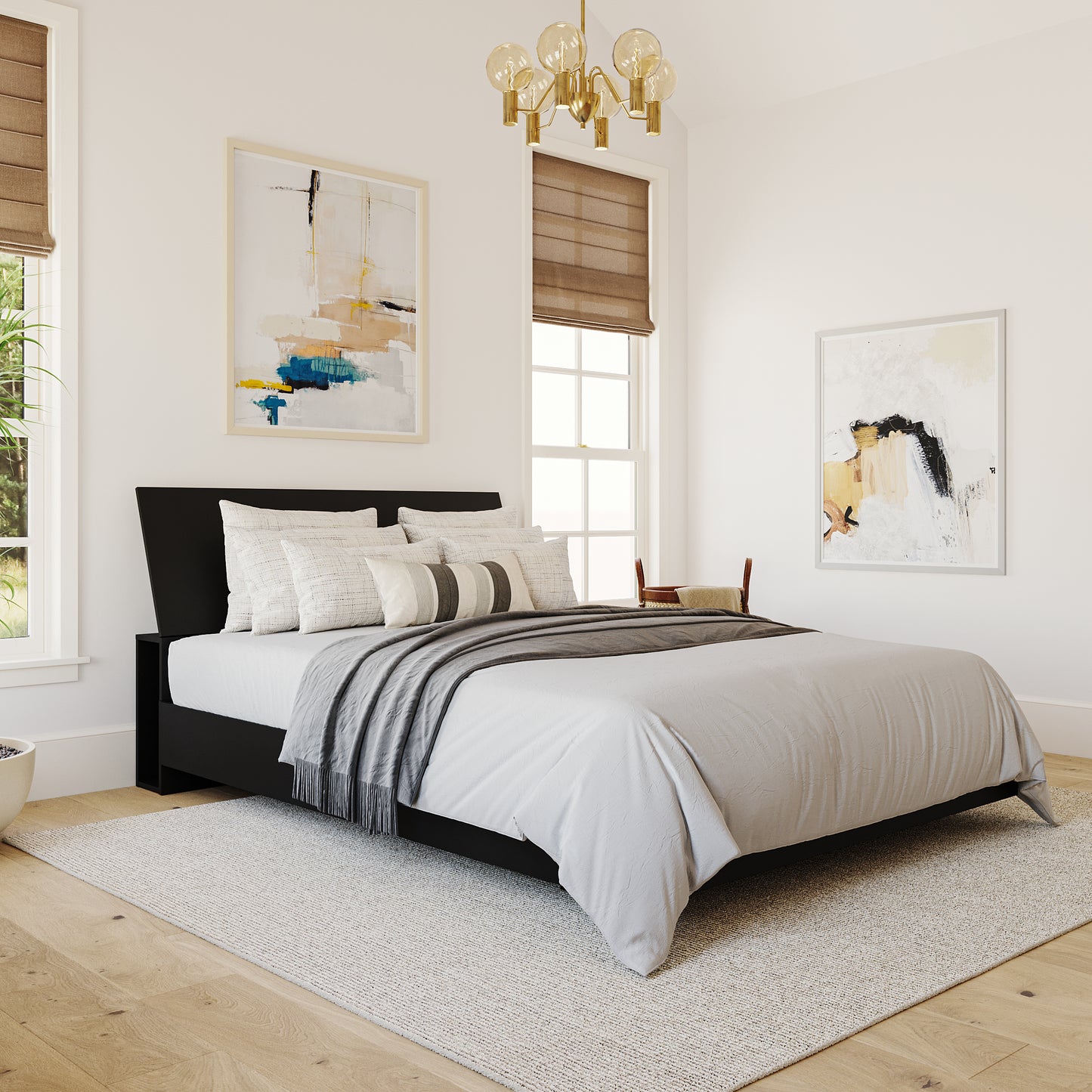 2-Piece Bedset With Bed Frame And Headboard, Black