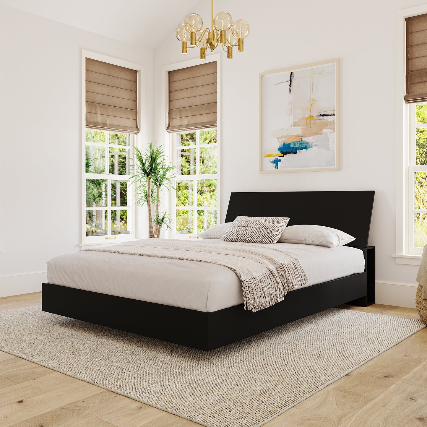 2-Piece Bedset With Bed Frame And Headboard, Black
