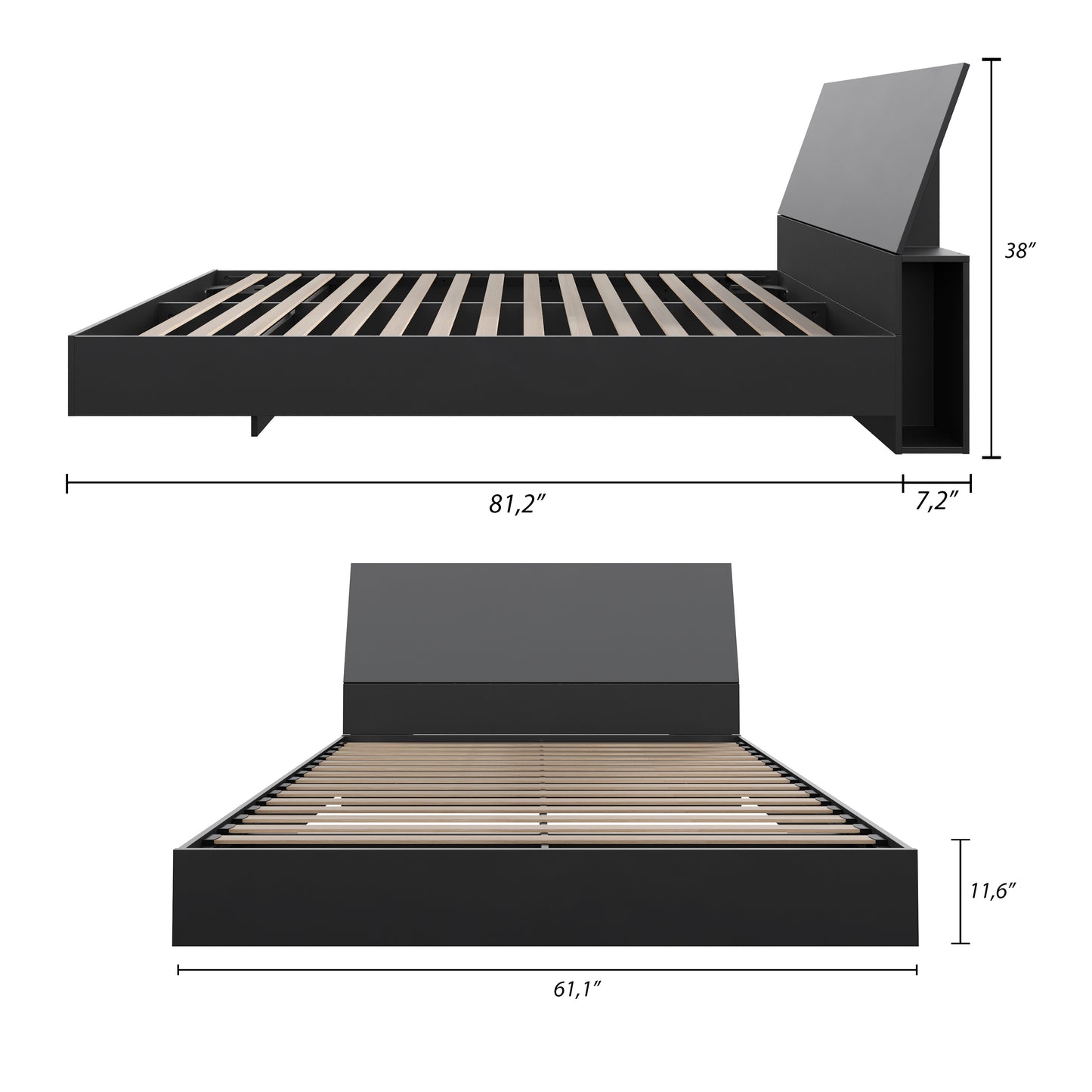 2-Piece Bedset With Bed Frame And Headboard, Black