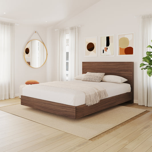 2-Piece Bedset With Bed Frame And Headboard, Walnut