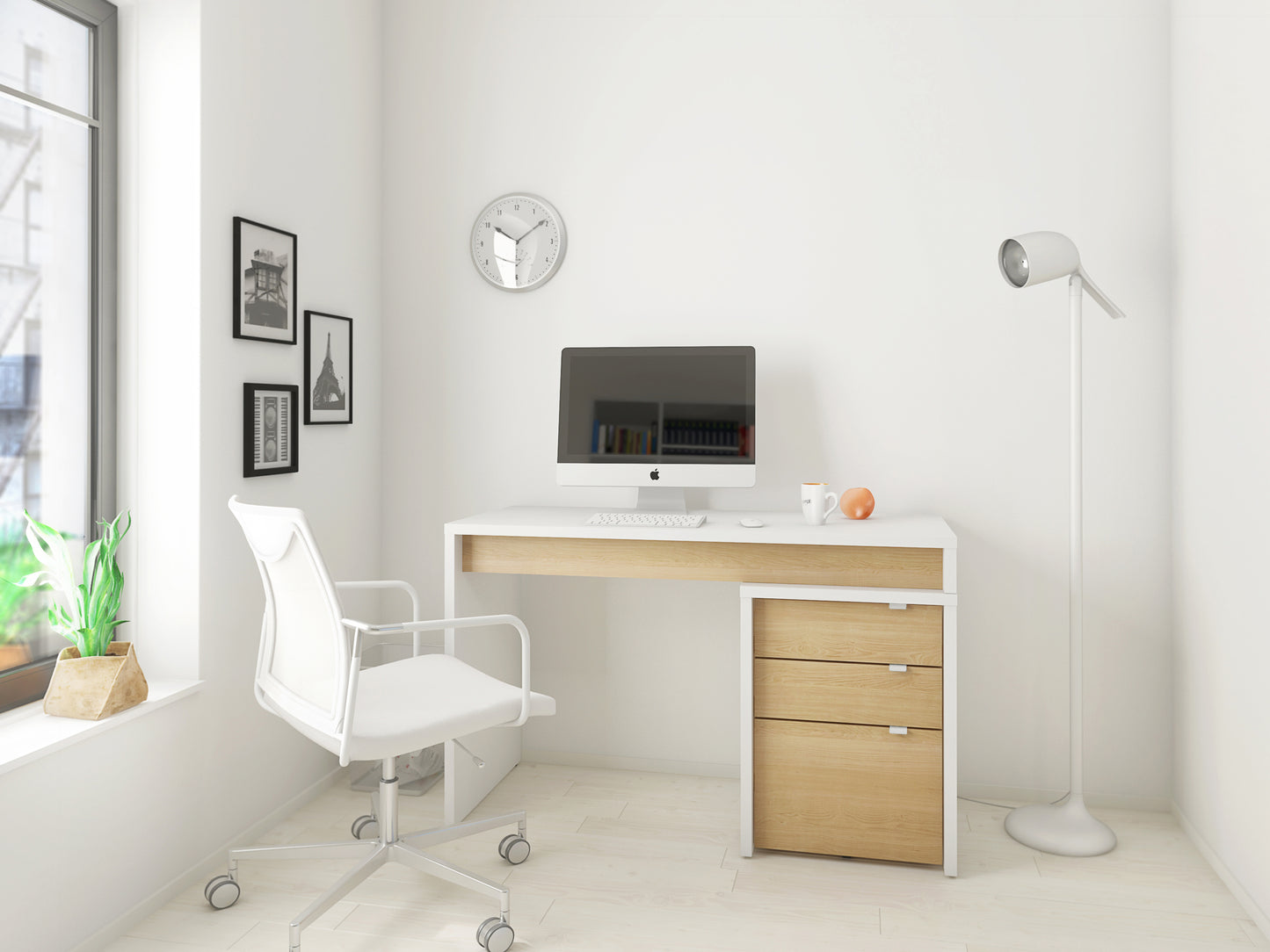 2-Piece Home Office With Desk & 3-Drawer Filling Cabinet, Natural Blonde Oak
