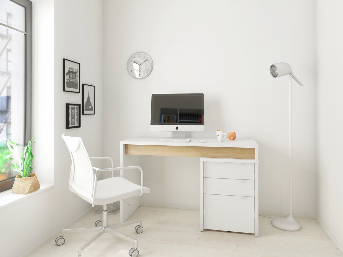 2-Piece Home Office With Desk & 3-Drawer Filling Cabinet, Natural Blonde Oak