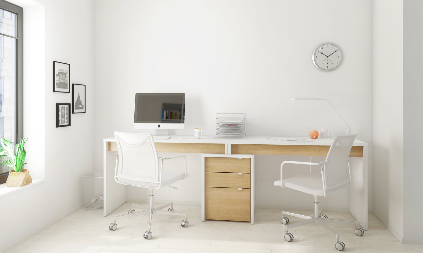 3-Piece Home Office With Multi-Purpose Storage & Desks, Natural Blonde Oak
