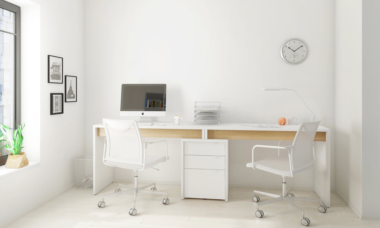 3-Piece Home Office With Multi-Purpose Storage & Desks, Natural Blonde Oak