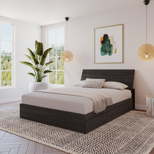 2-Piece Bedset With Bed Frame And Headboard, Ebony