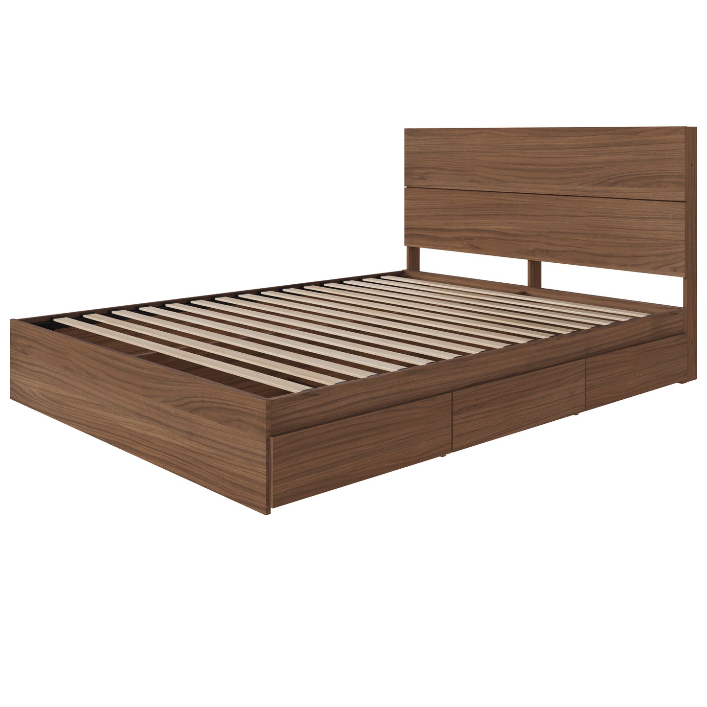2-Piece Bedset With Bed Frame And Headboard, Walnut
