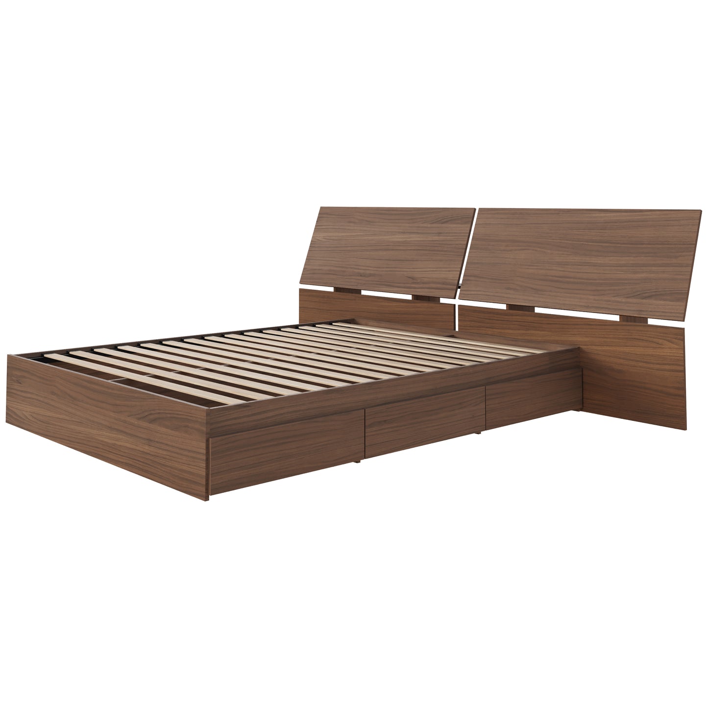 2-Piece Bedset With Bed Frame And Headboard, Walnut