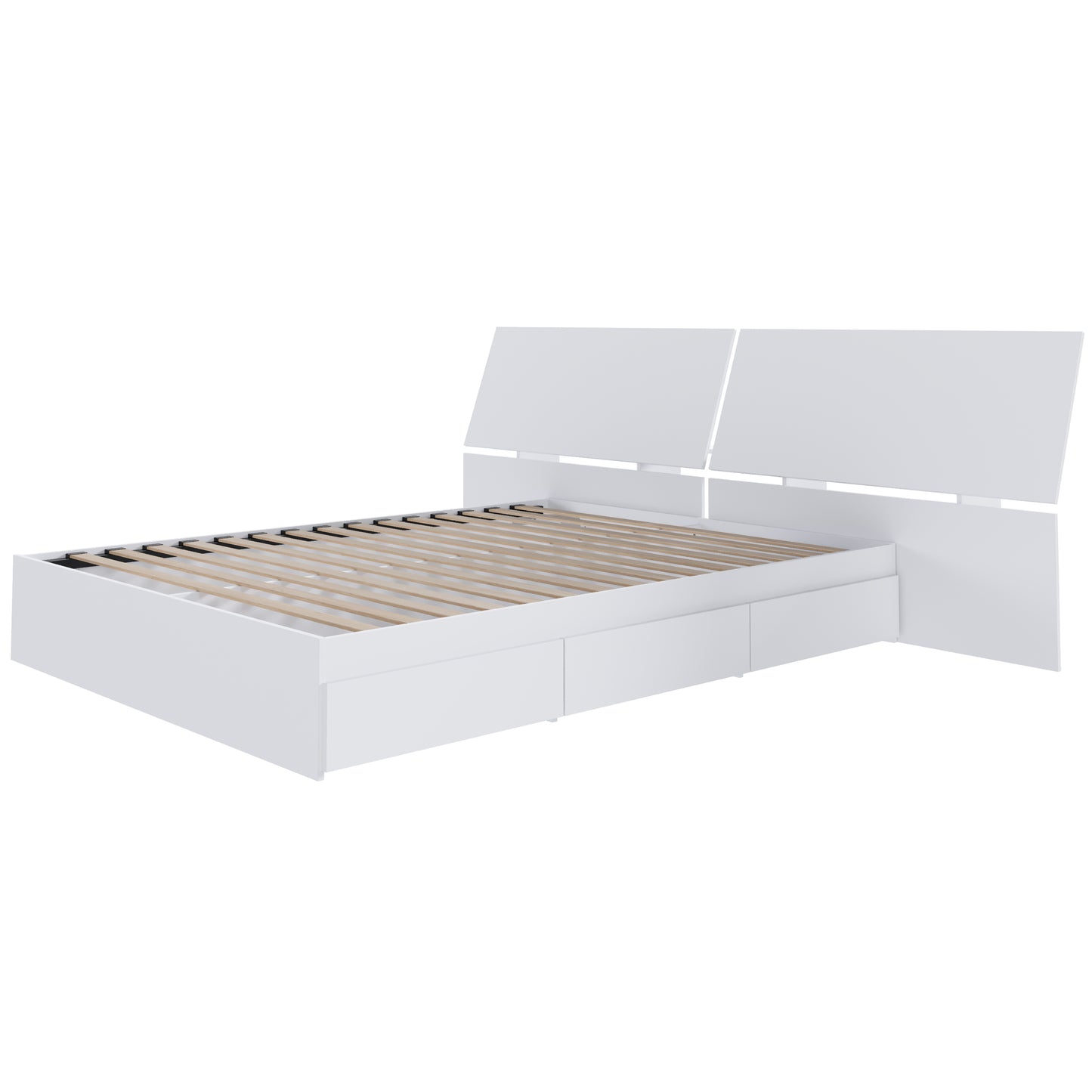 Parure de lit 2 pièces avec cadre de lit et tête de lit, blanc