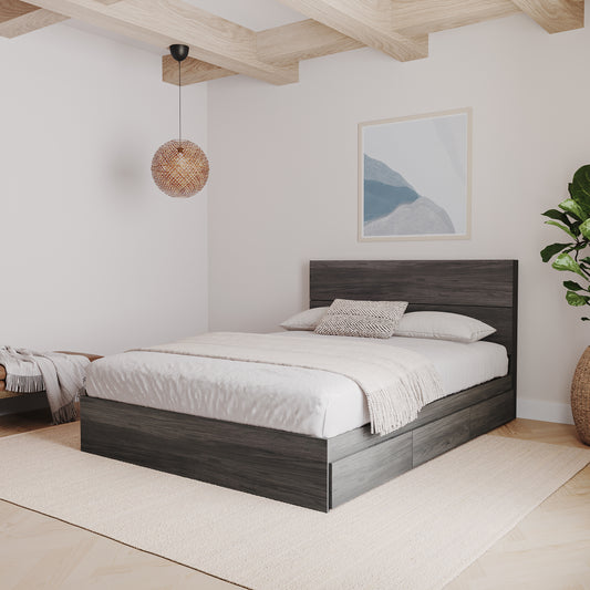 2-Piece Bedset With Bed Frame And Headboard, Bark Grey