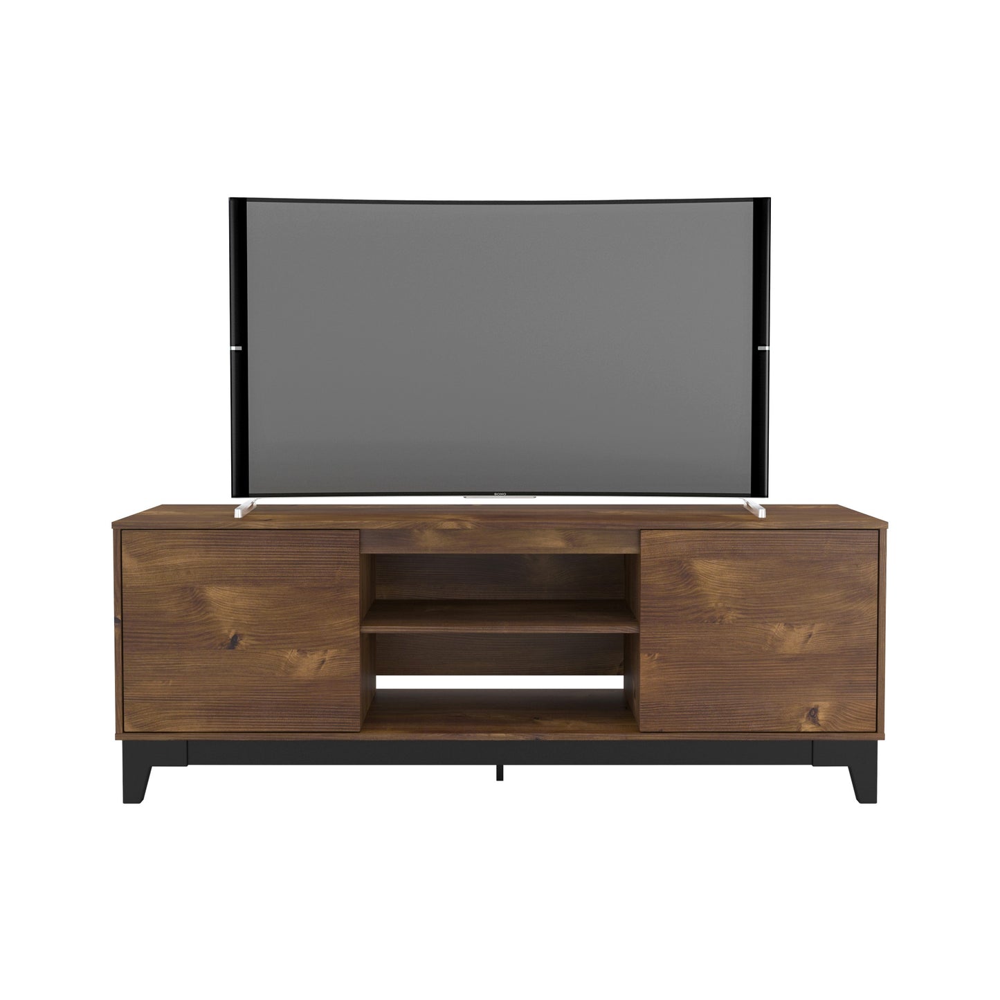 Meuble TV 72 pouces avec 2 portes, muscade et noir