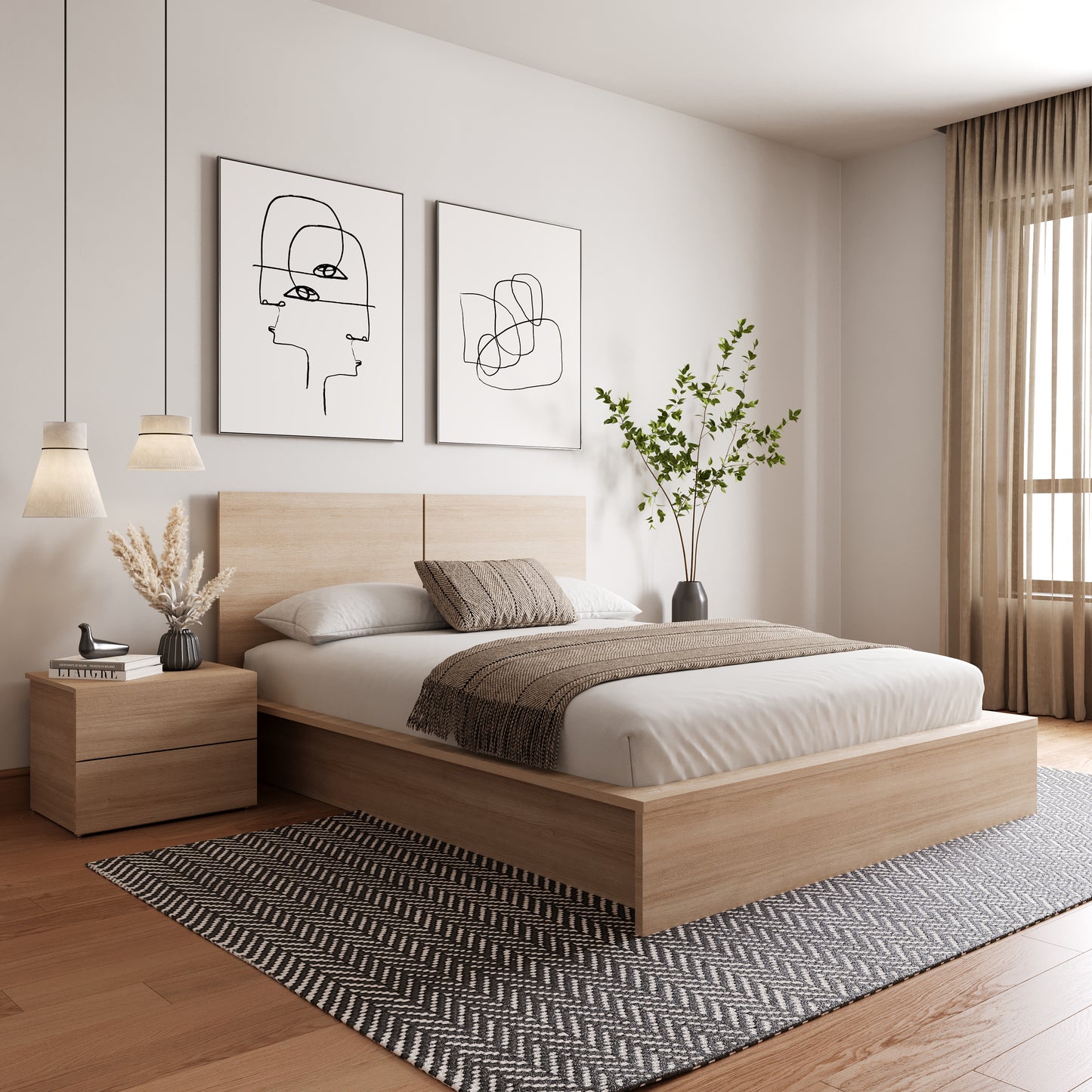 Ensemble de chambre à coucher James 3 pièces, chêne blond naturel