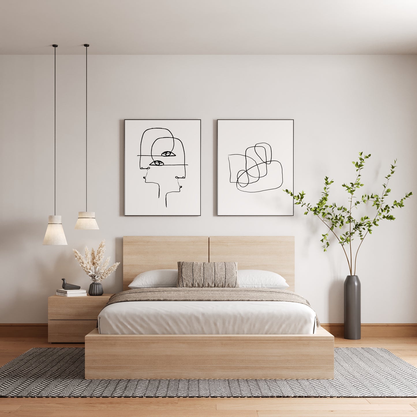 Ensemble de chambre à coucher James 3 pièces, chêne blond naturel