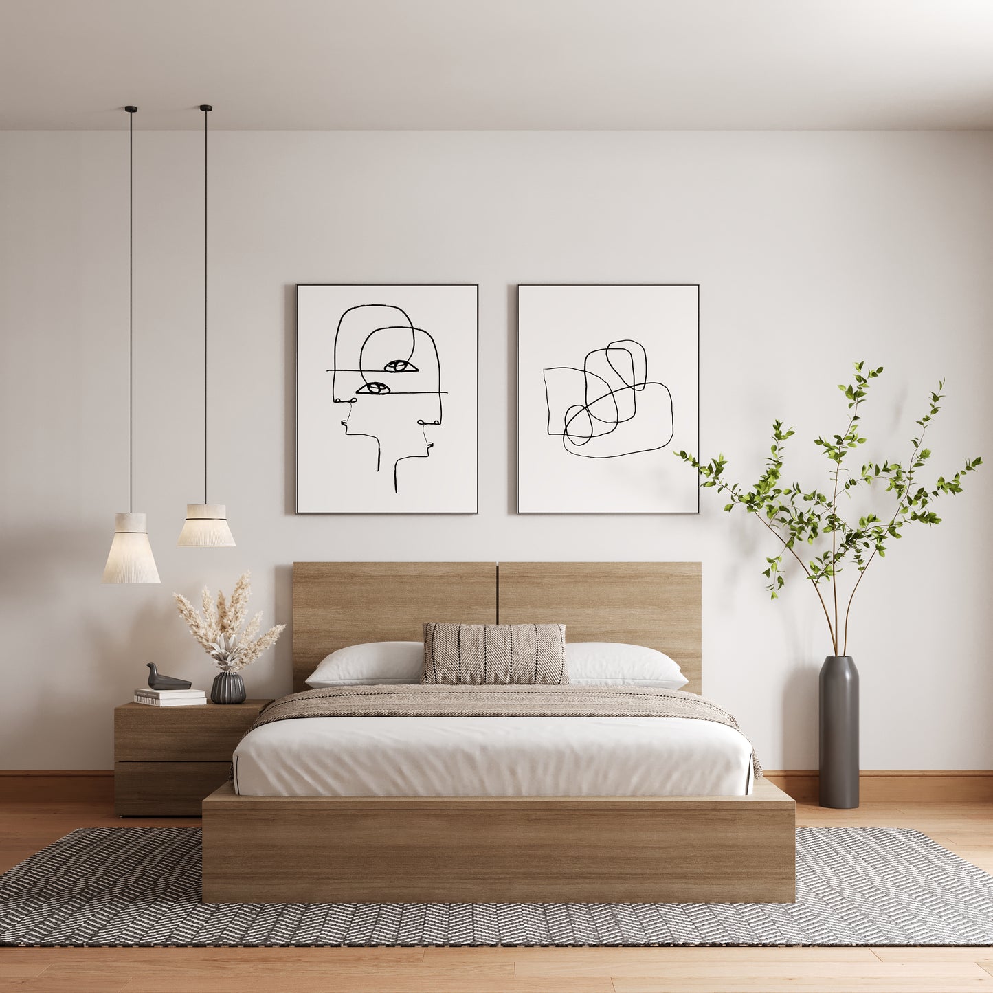 Ensemble de chambre à coucher James 3 pièces, chêne brun