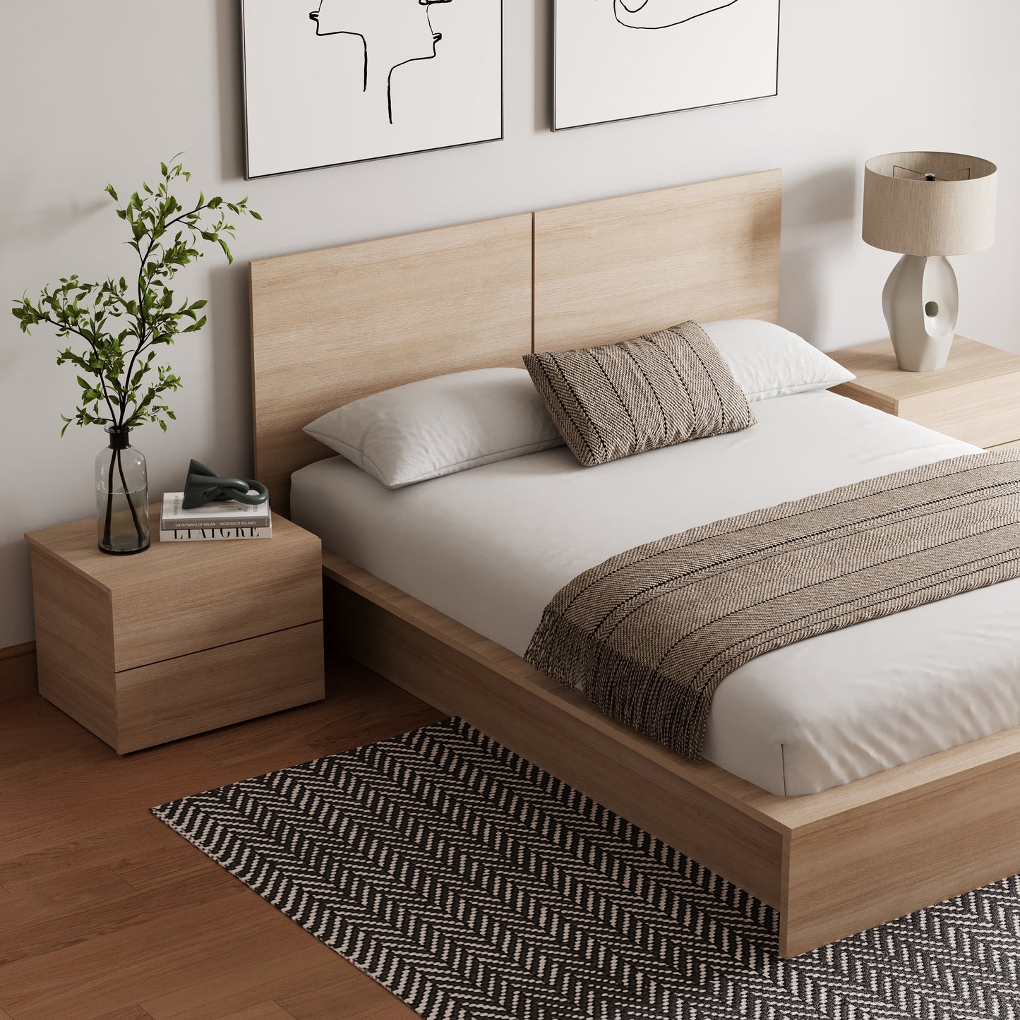 Ensemble de chambre à coucher James 4 pièces, chêne blond naturel