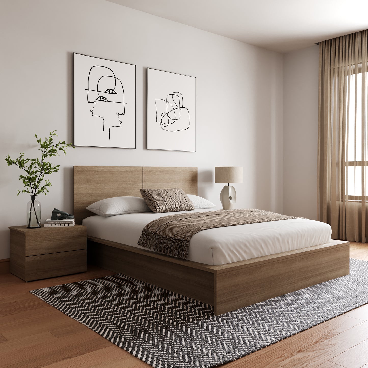 Ensemble de chambre à coucher James 4 pièces, chêne brun