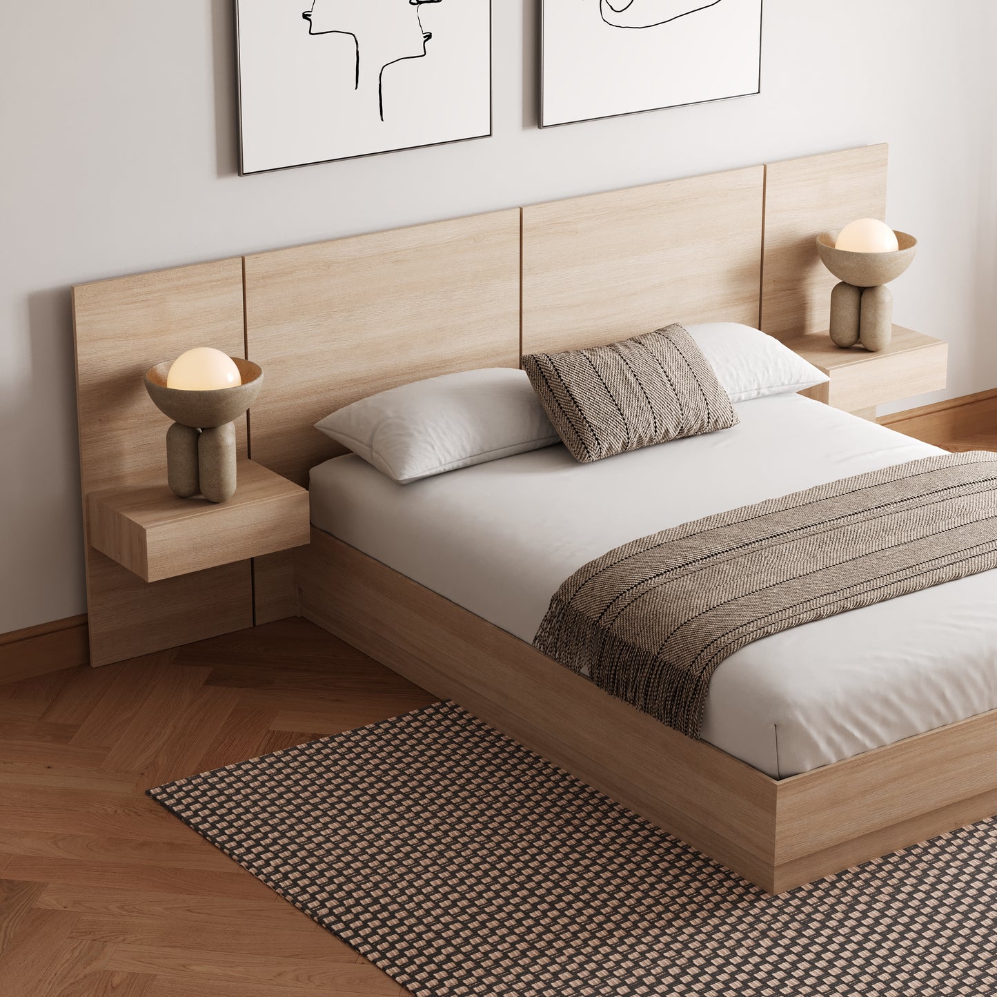 Ensemble de chambre à coucher plateforme 4 pièces Milano, chêne blond naturel