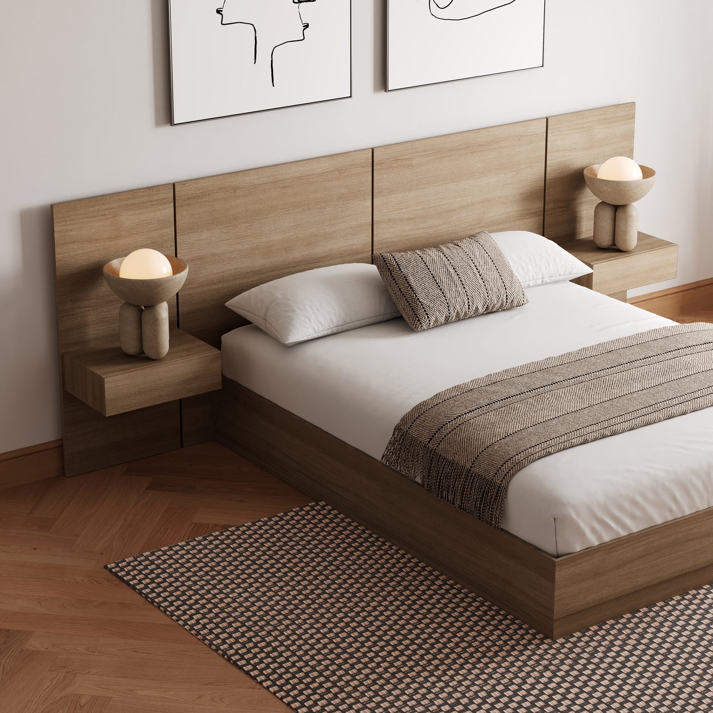 Ensemble de chambre à coucher plateforme 4 pièces Milano, chêne brun