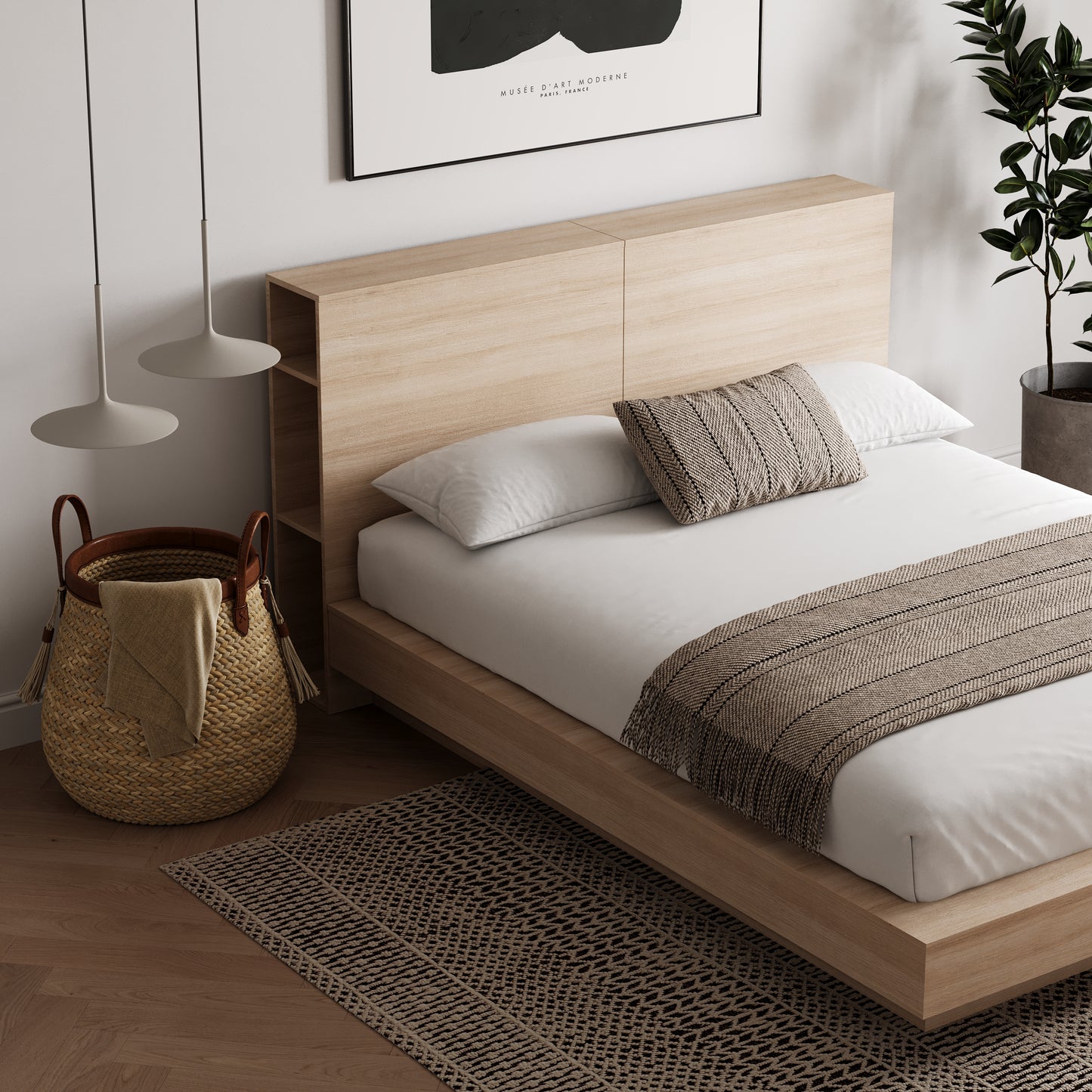 Marconi, parure de lit plateforme, chêne blond naturel