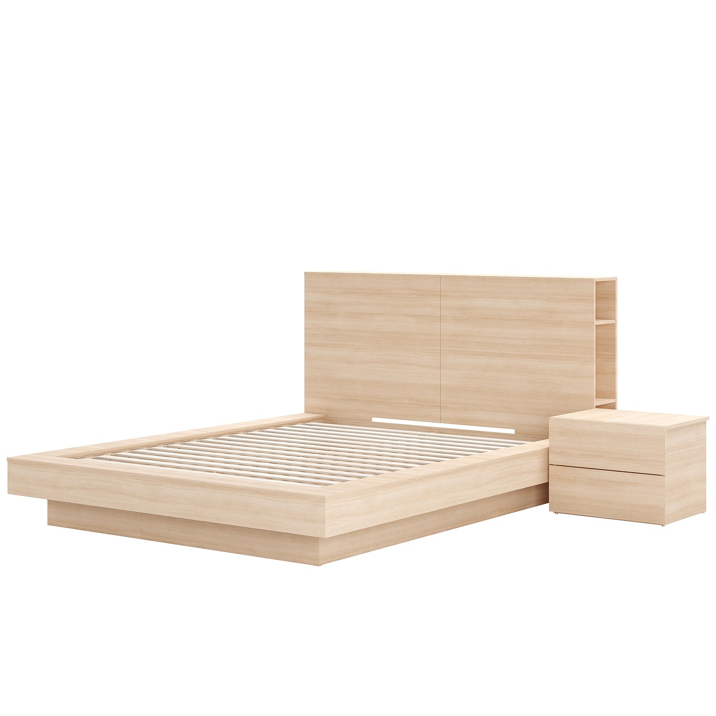 Ensemble de chambre à coucher plateforme 3 pièces Marconi, chêne blond naturel