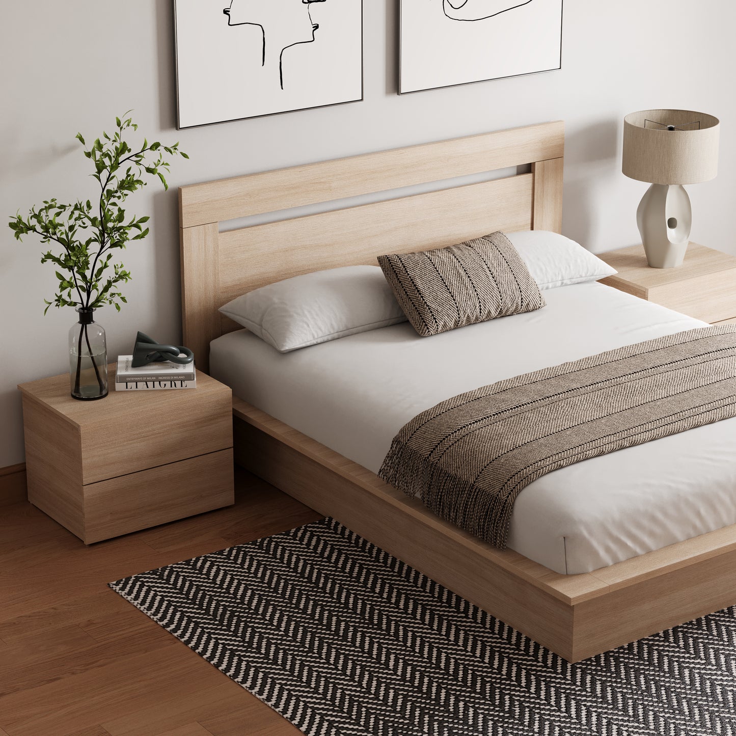 Ensemble de chambre à coucher Malibu 4 pièces, chêne blond naturel