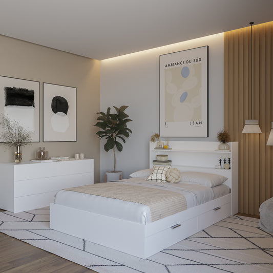 Hunter Platform Bed With Headboard, White