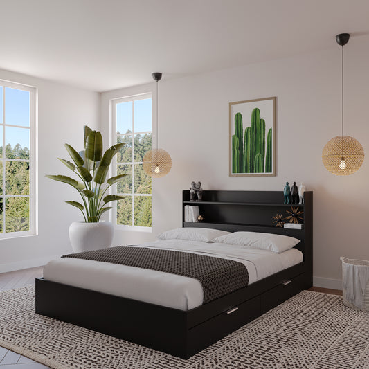 Hunter Platform Bed With Headboard, Black