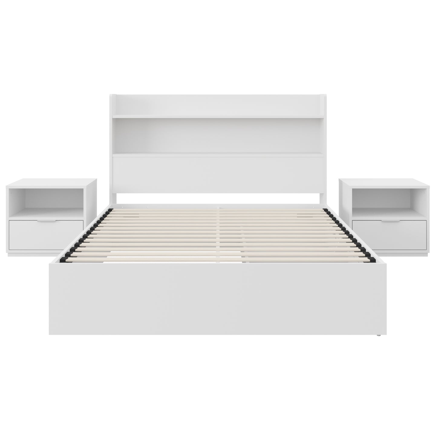Lit plateforme Hunter avec tête de lit et 2 tables de nuit, blanc