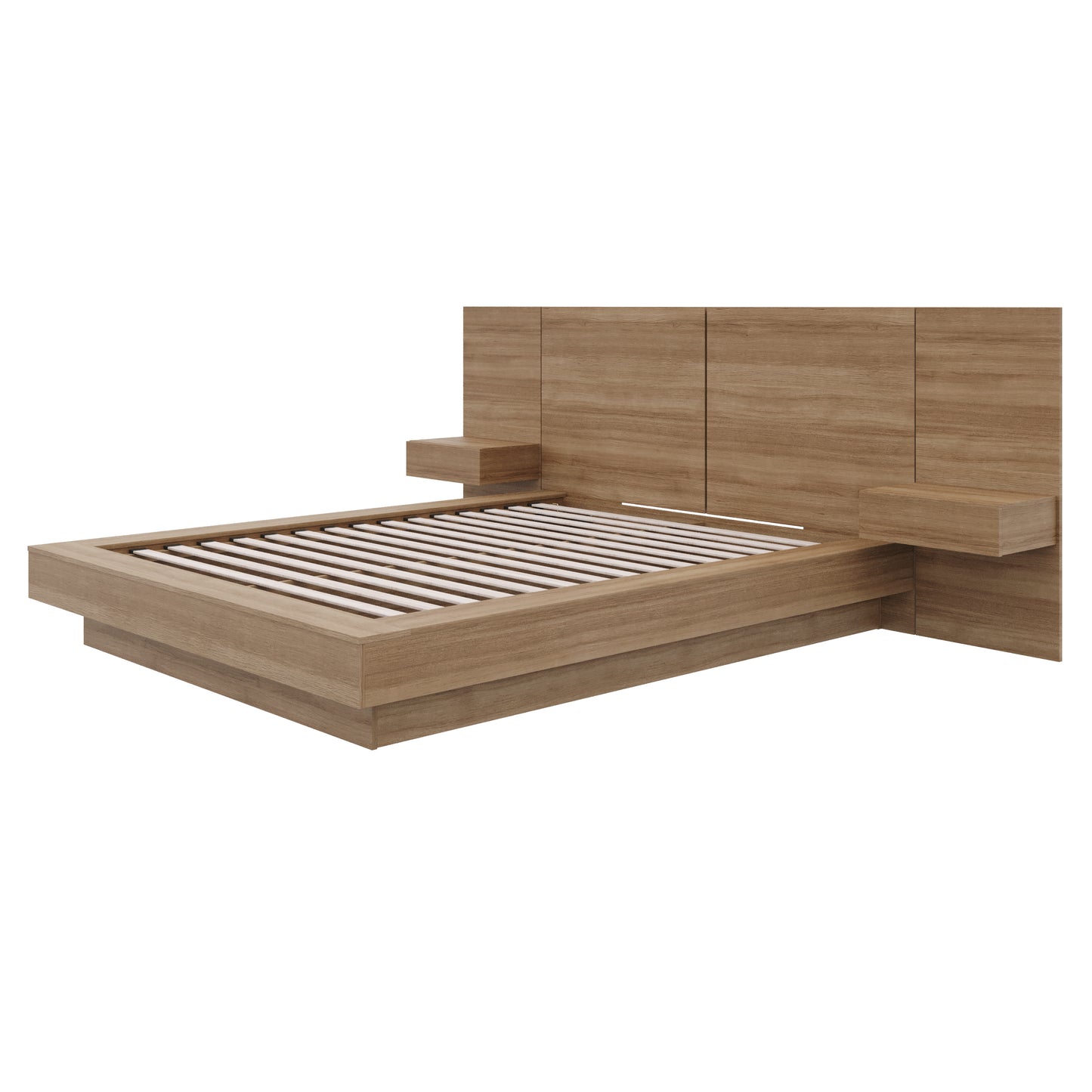 Napa, ensemble de chambre à coucher plateforme 4 pièces avec table de chevet flottante, chêne brun