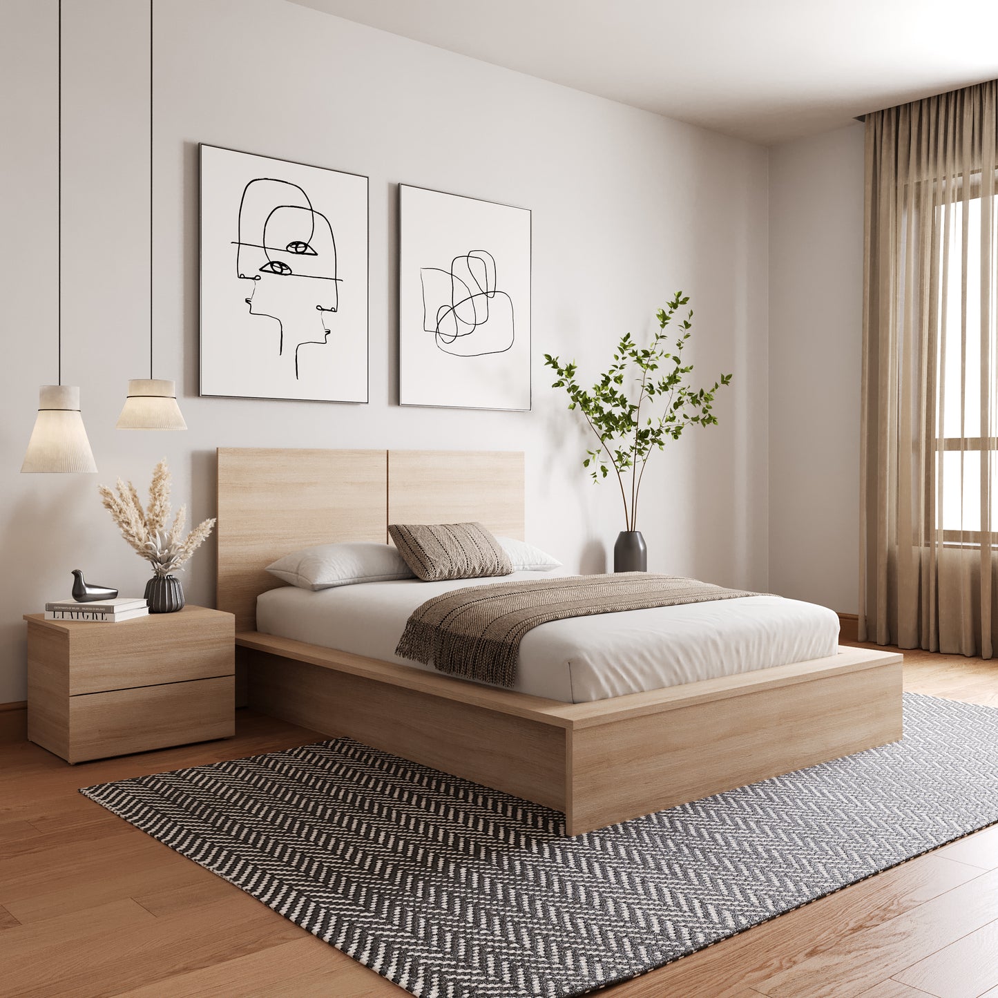 Ensemble de chambre à coucher James 3 pièces, chêne blond naturel
