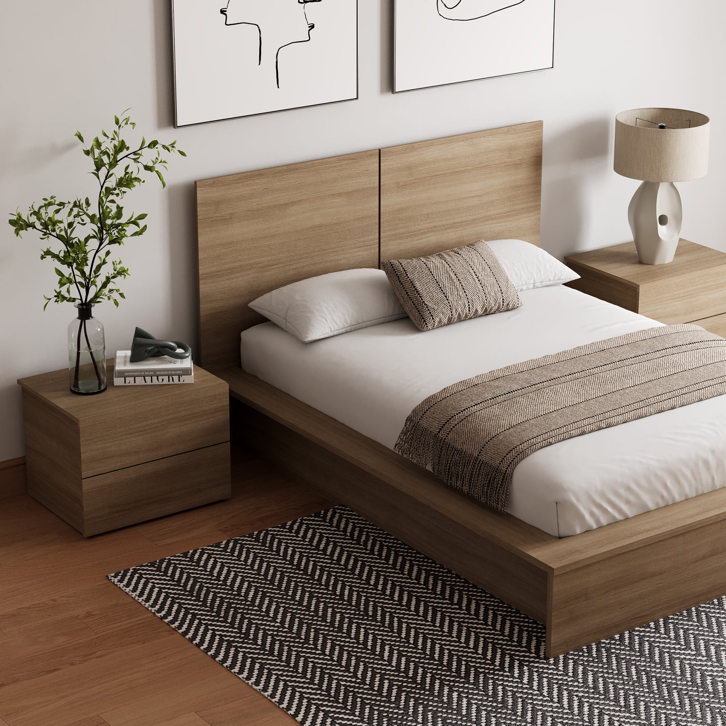 Ensemble de chambre à coucher James 4 pièces, chêne brun