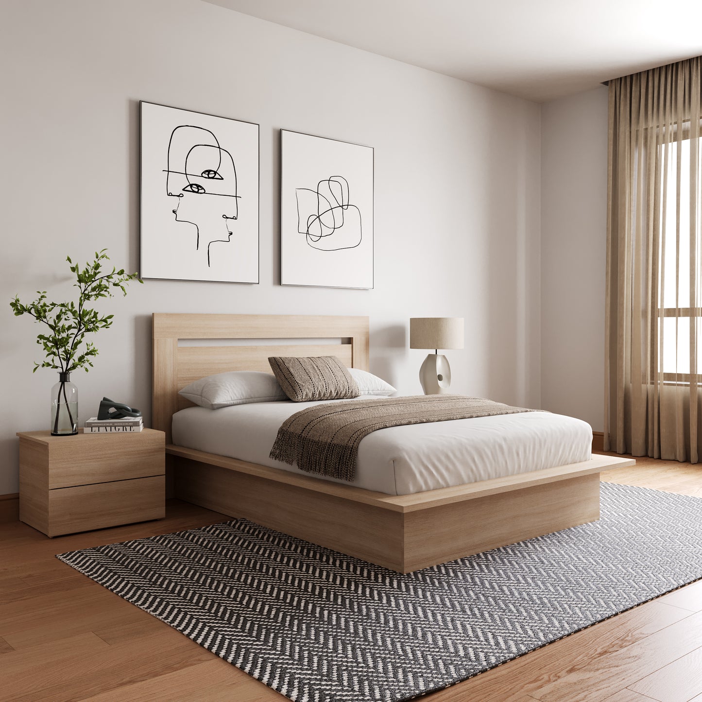 Ensemble de chambre à coucher Malibu 4 pièces, chêne blond naturel