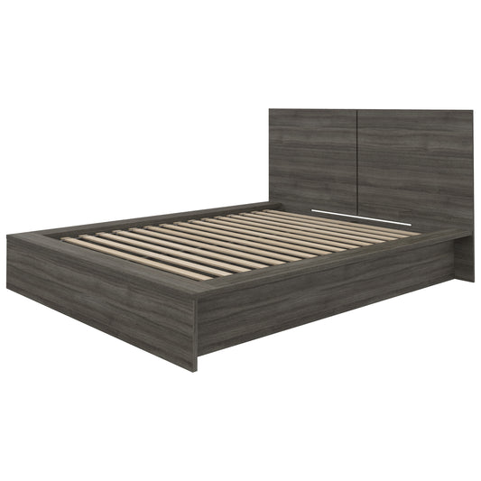 James Platform Bed With Headboad, Grey Oak