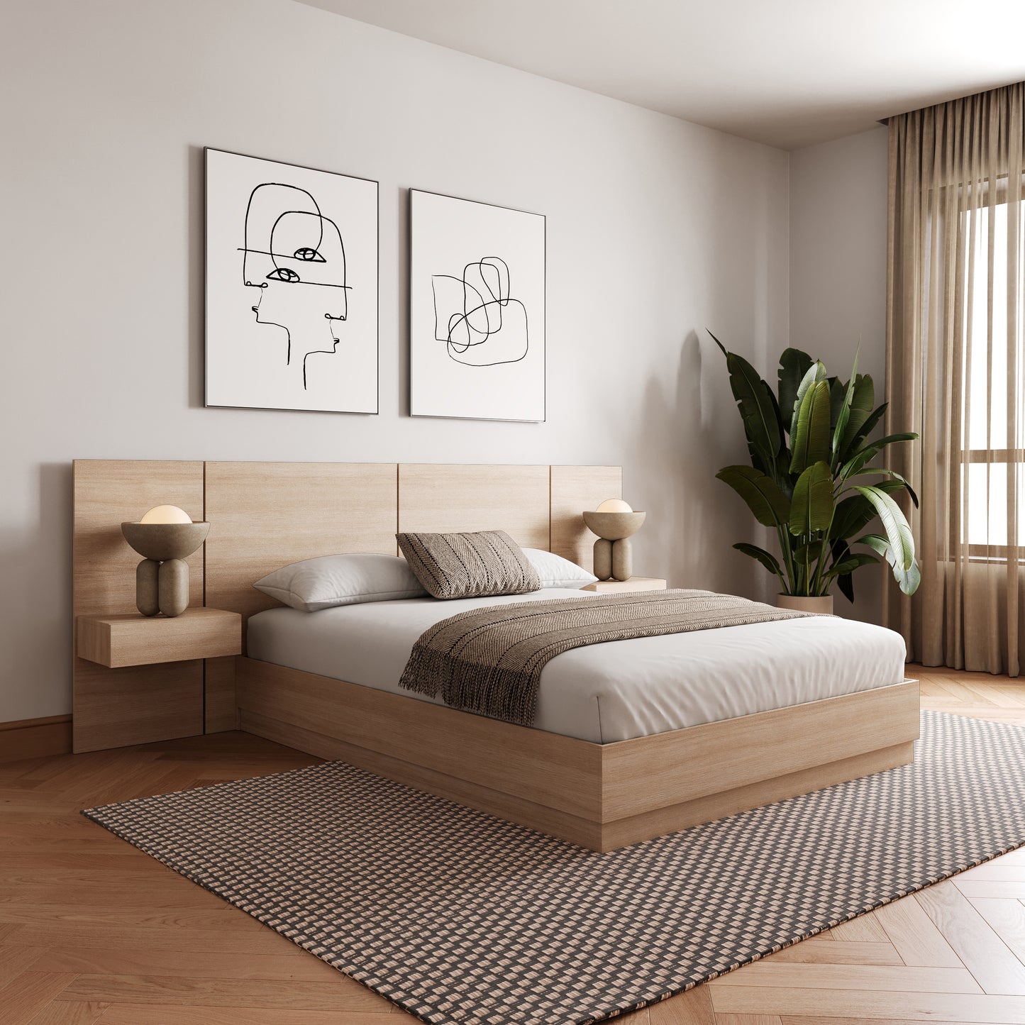 Ensemble de chambre à coucher plateforme 4 pièces Milano, chêne blond naturel