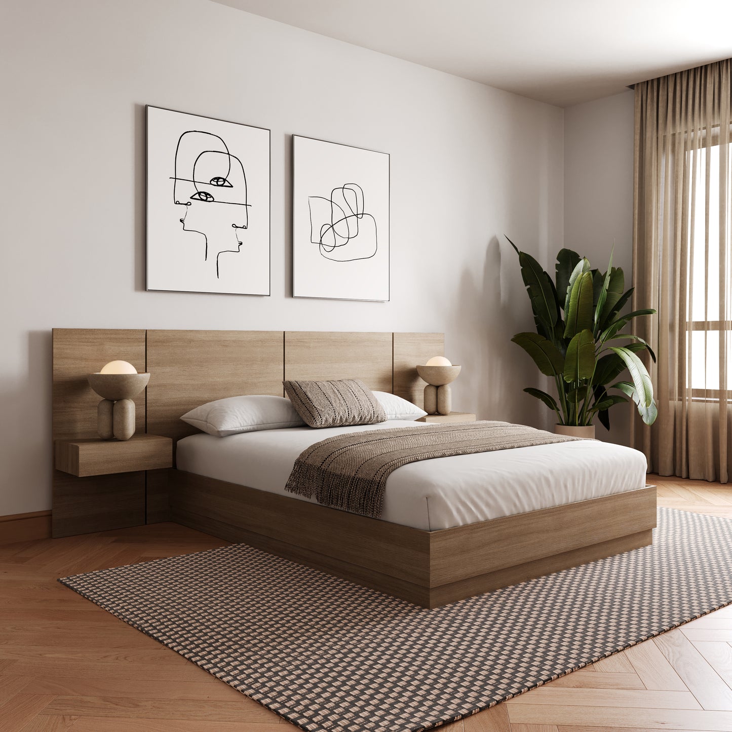 Ensemble de chambre à coucher plateforme 4 pièces Milano, chêne brun