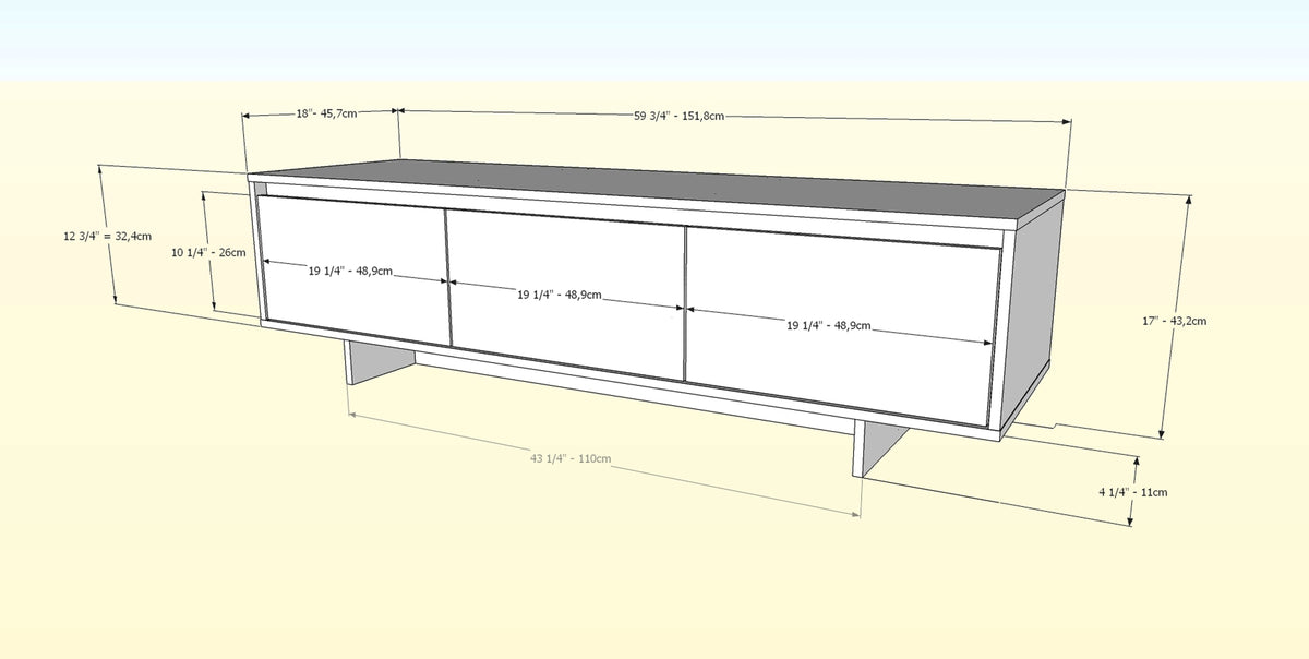 60-Inch Tv Stand With Storage in Natural Maple – dimensions diagram