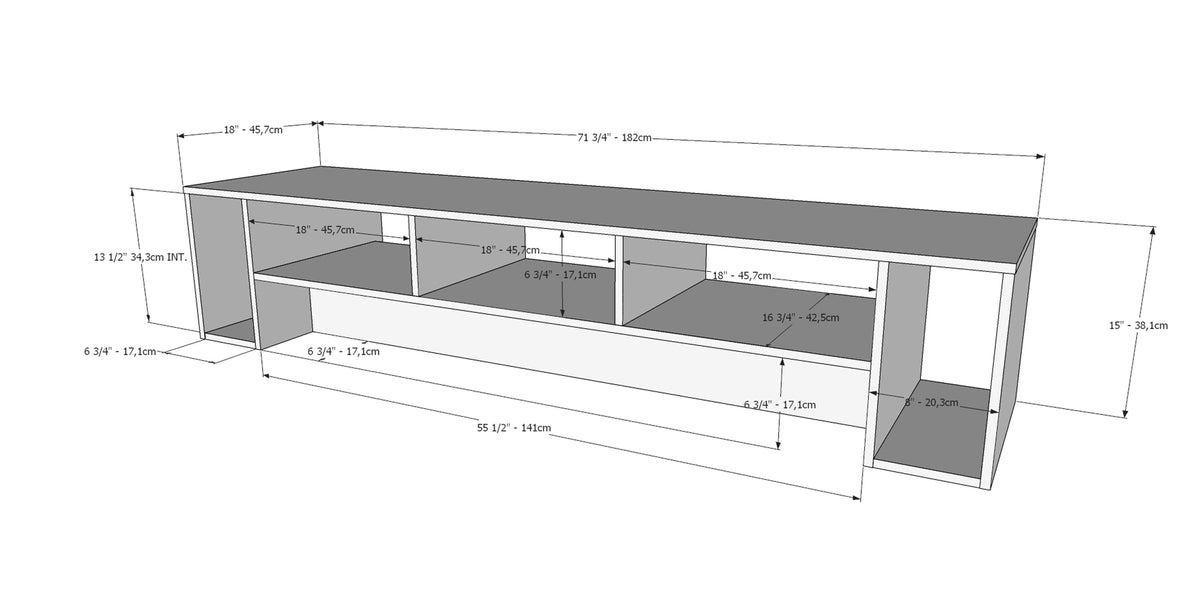72-Inch Tv Stand in Walnut – dimensions diagram