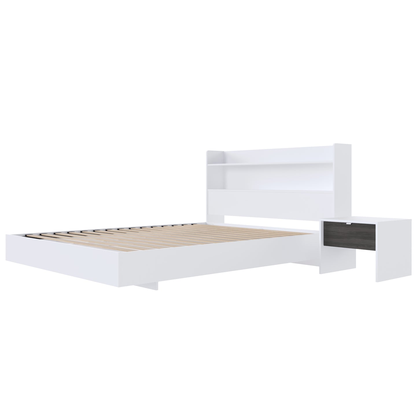 Ensemble de chambre à coucher à plateforme flottante Harper 3 pièces, 1 table de nuit, lit double