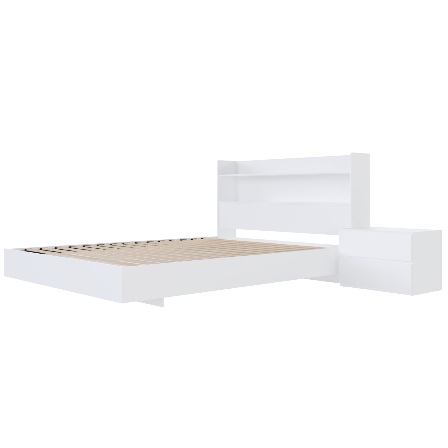 Ensemble de chambre à coucher à plateforme flottante Harper 3 pièces, 1 table de nuit, lit double