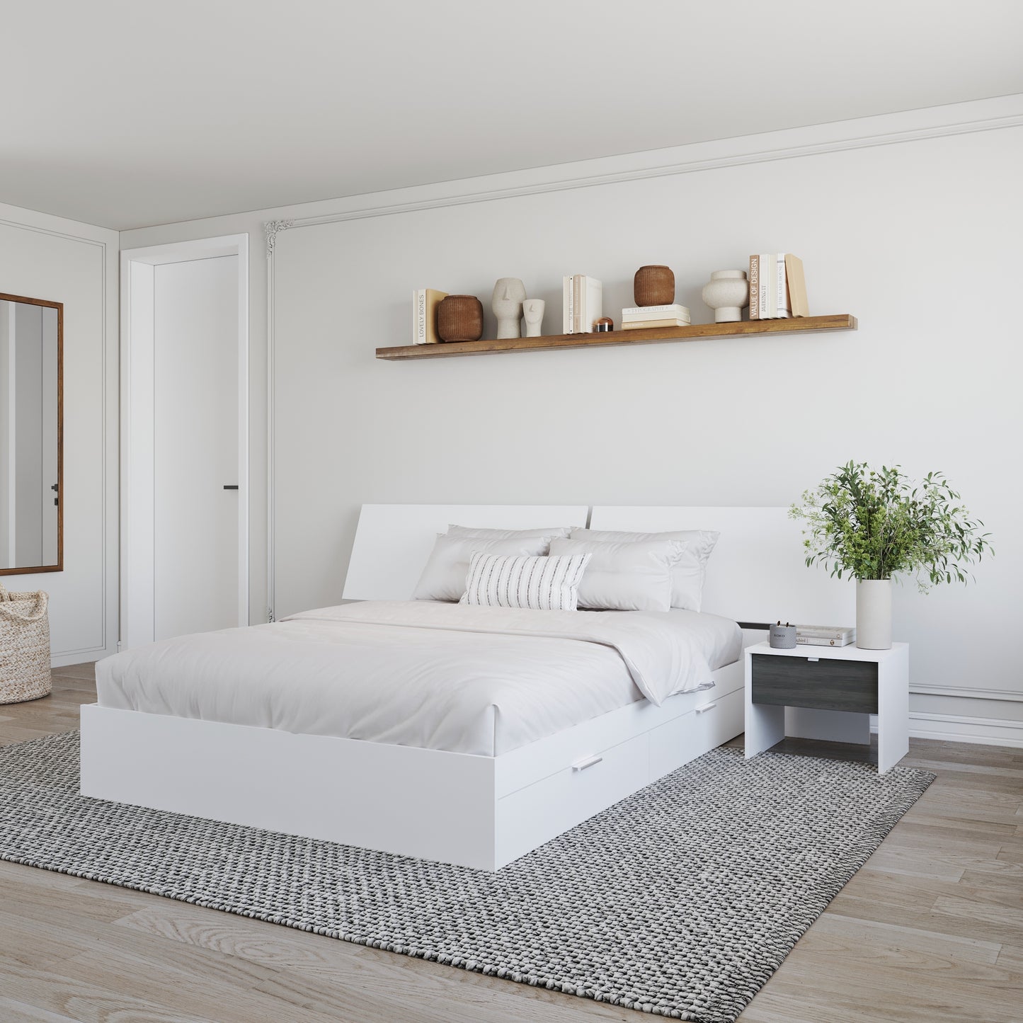 Ensemble de chambre à coucher 3 pièces Oslo avec rangement double, 1 table de nuit, grand lit