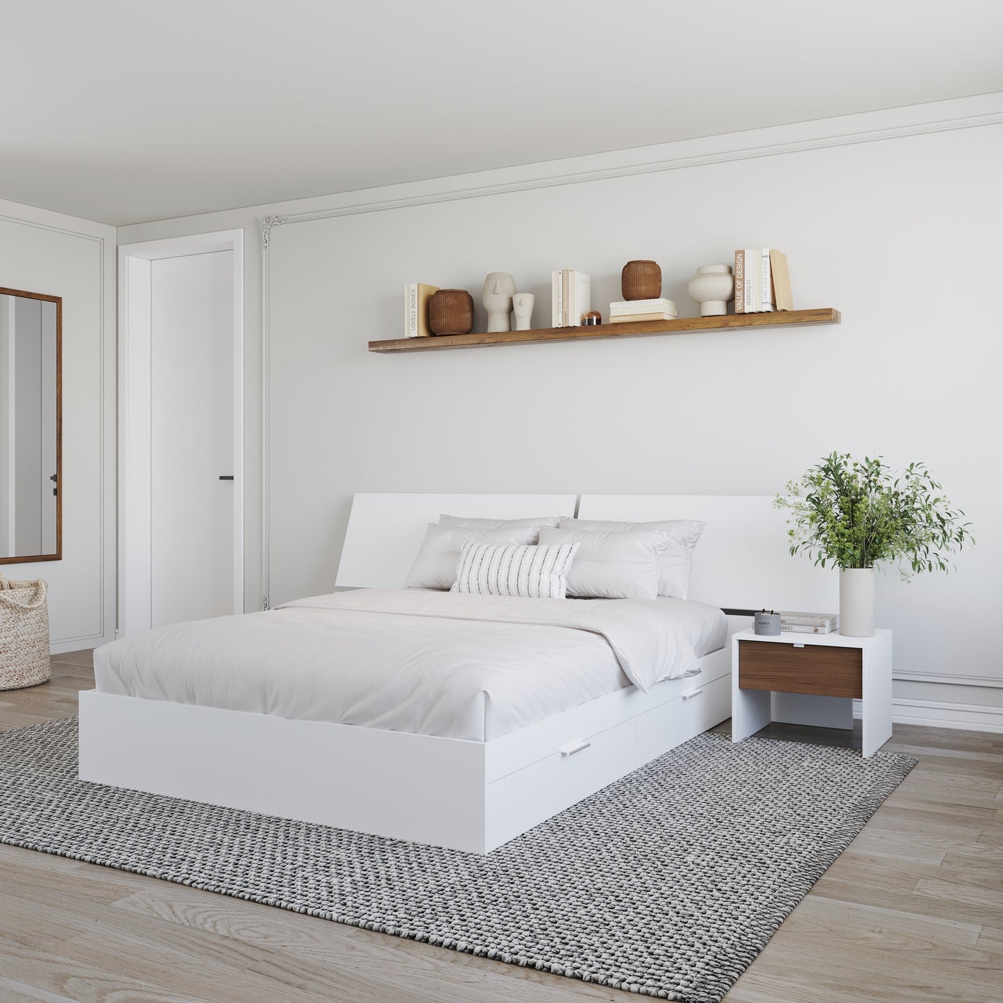 Ensemble de chambre à coucher 3 pièces Oslo avec rangement double, 1 table de nuit, grand lit