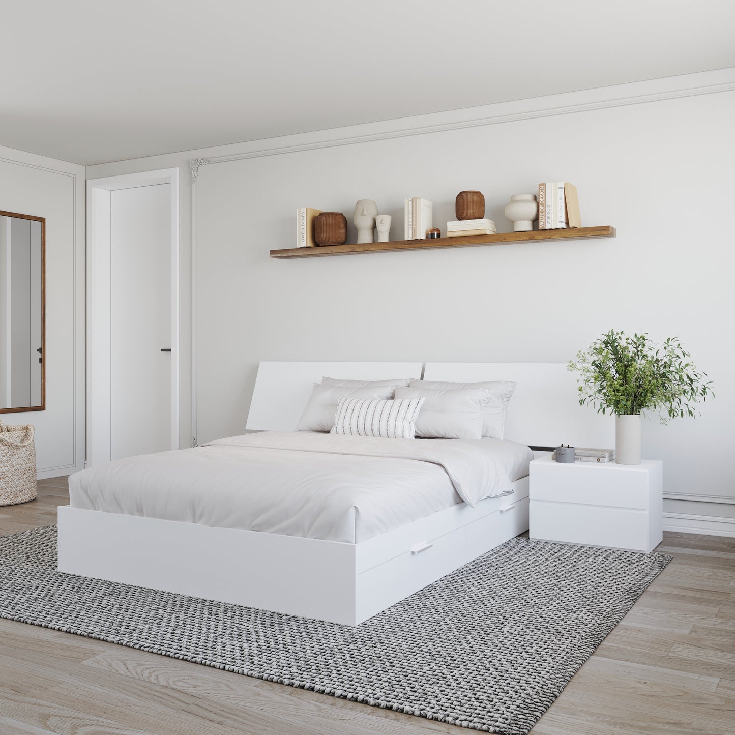 Ensemble de chambre à coucher 3 pièces Oslo avec rangement double, 1 table de nuit, grand lit