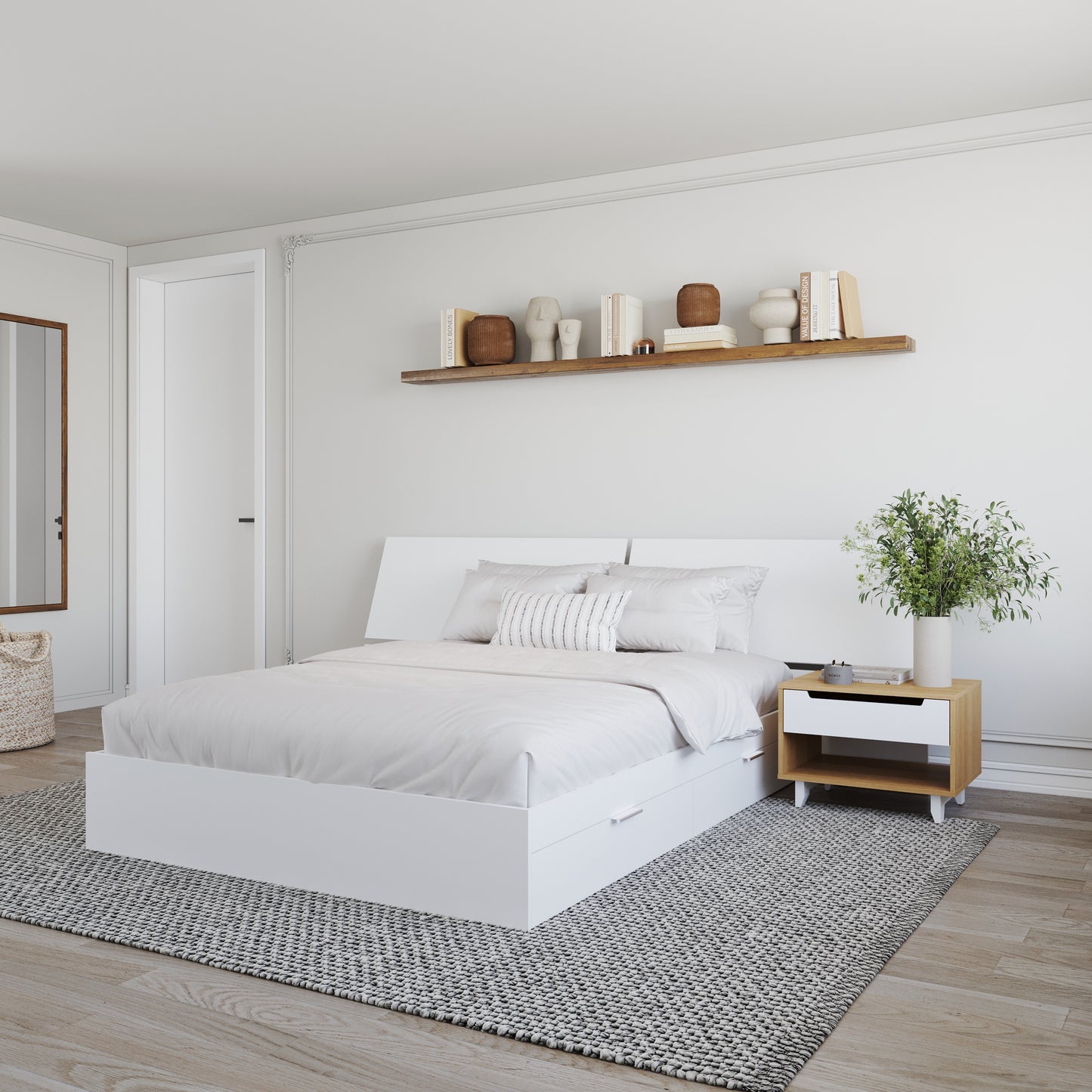 Ensemble de chambre à coucher 3 pièces Oslo avec rangement double, 1 table de nuit, grand lit