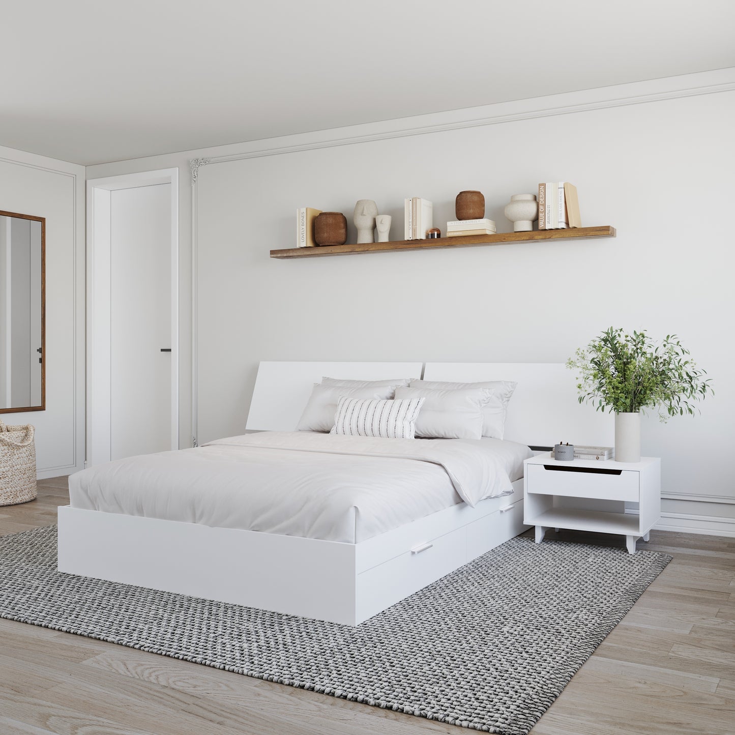 Ensemble de chambre à coucher 3 pièces Oslo avec rangement double, 1 table de nuit, grand lit