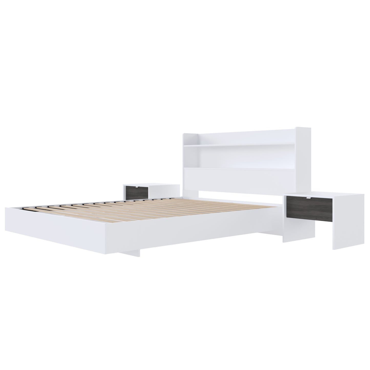 Ensemble de chambre à coucher à plateforme flottante Harper 4 pièces, 2 tables de nuit, lit double