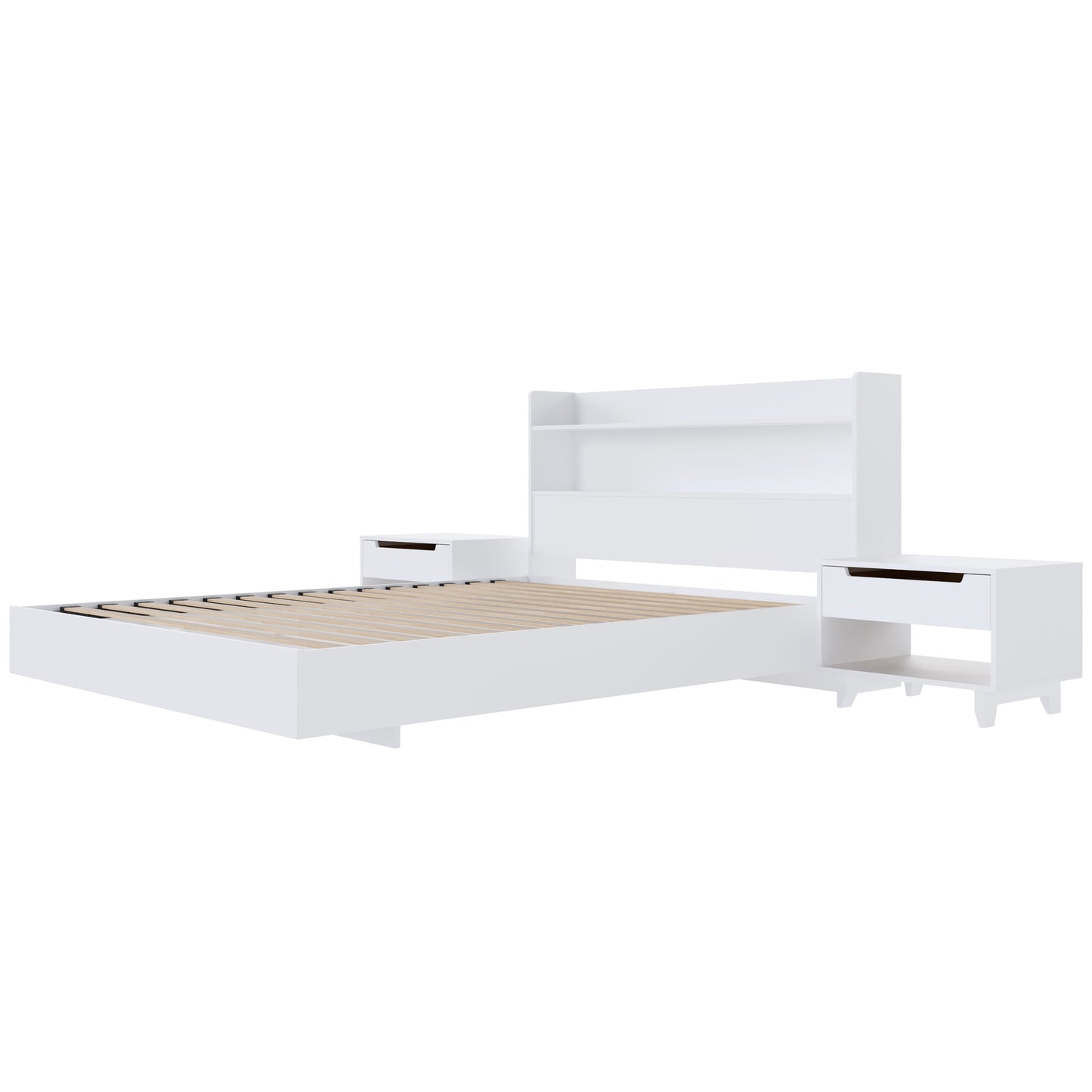 Ensemble de chambre à coucher à plateforme flottante Harper 4 pièces, 2 tables de nuit, lit double