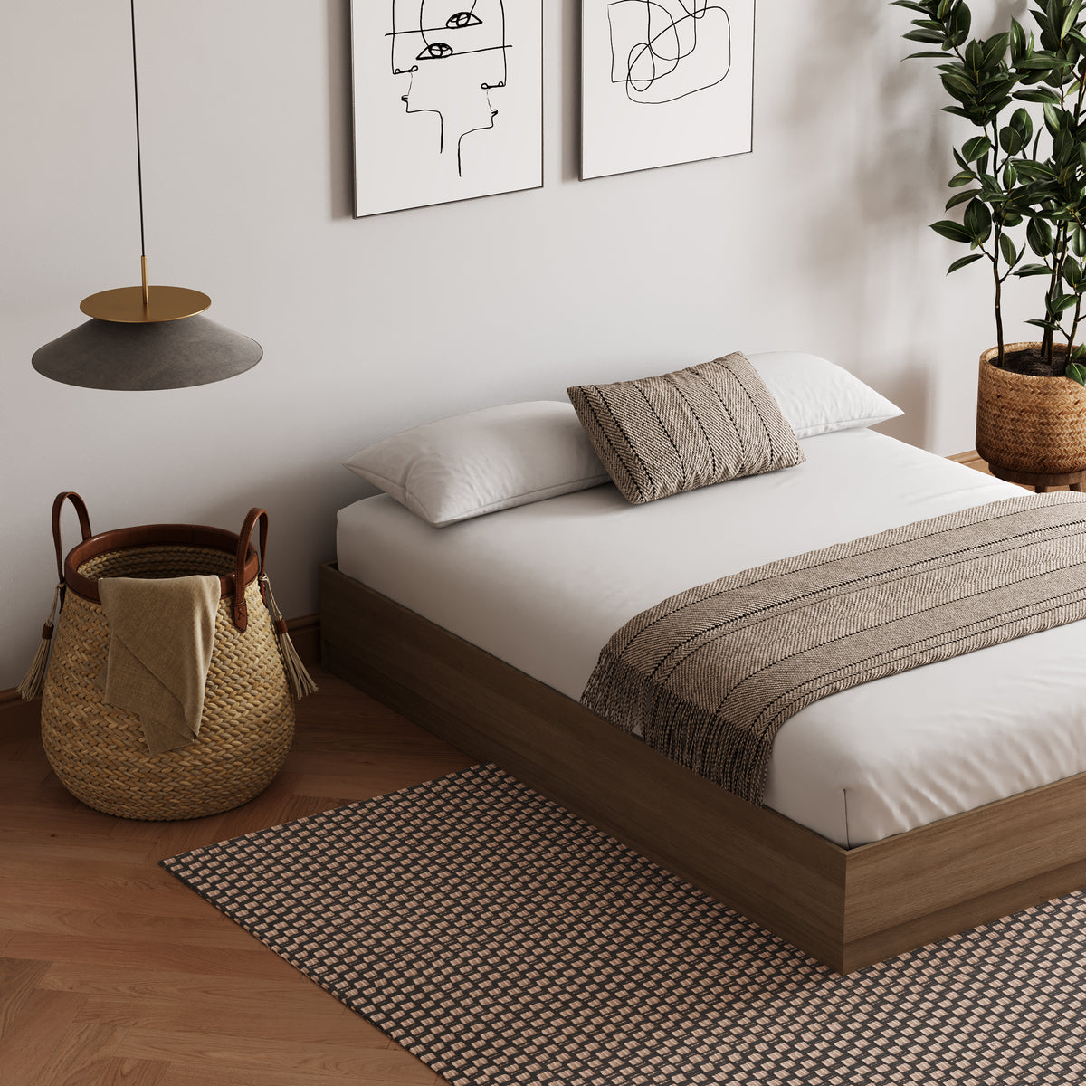 Milano Platform Bed Frame in Brown Oak, King – lifestyle photo 3