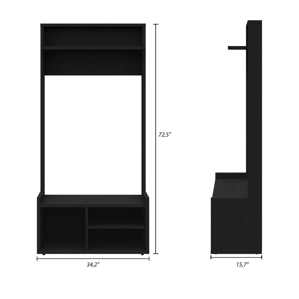 Porto Entryway Hall Tree in Black Karisma – dimensions diagram