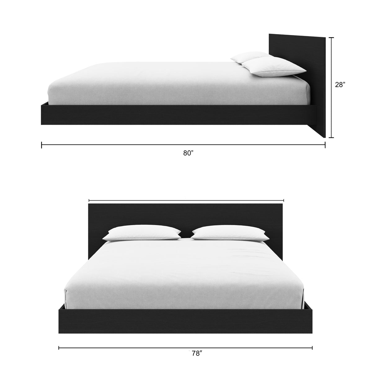 Satori Low Platform Bed Set in Black Karisma, King – dimensions diagram